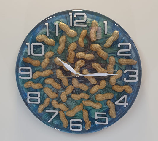 Handcrafted Epoxy Resin Peanut Shell Wall Clock - Artisanal Home Decor