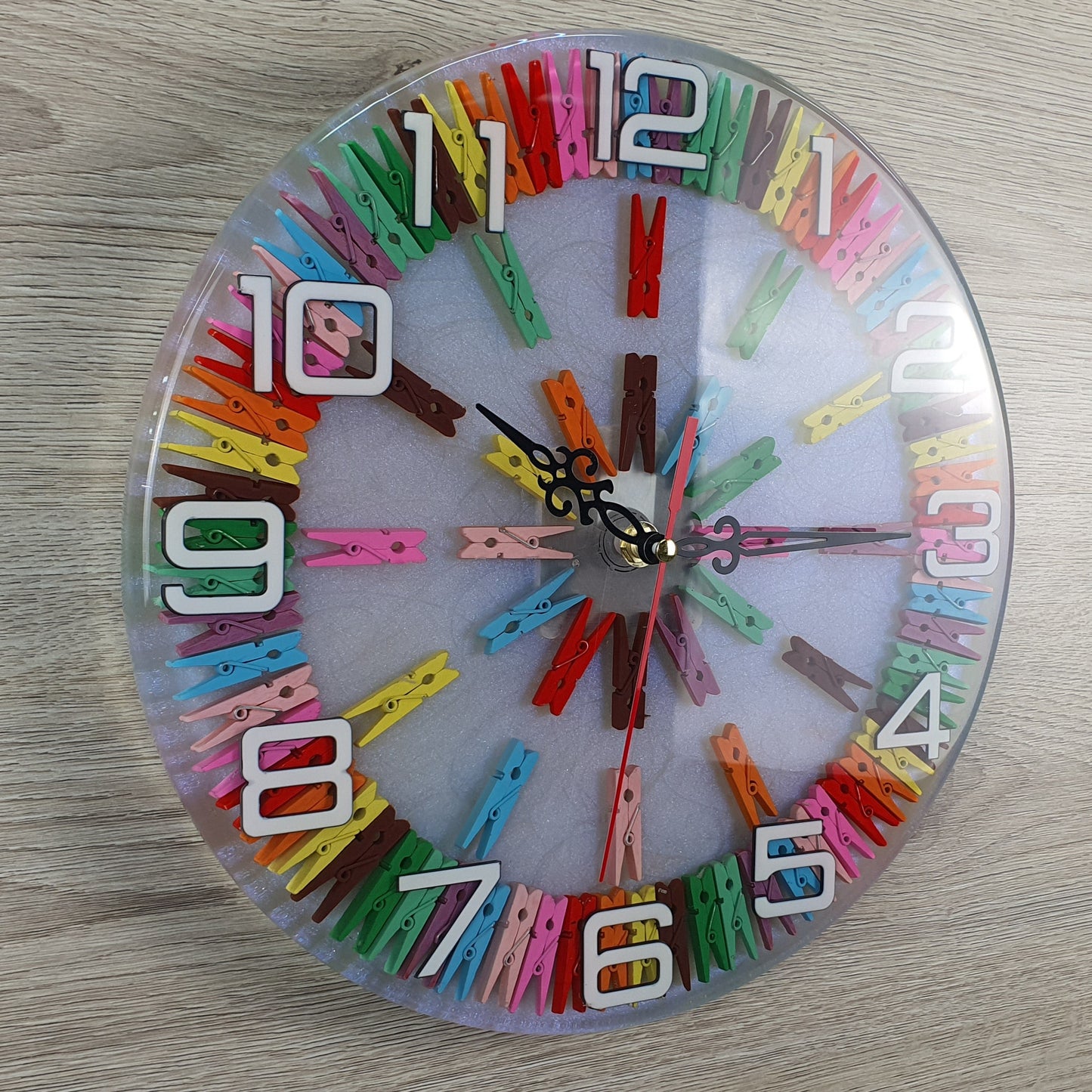 Colorful Clips and Epoxy Resin Wall Clock – Unique Design