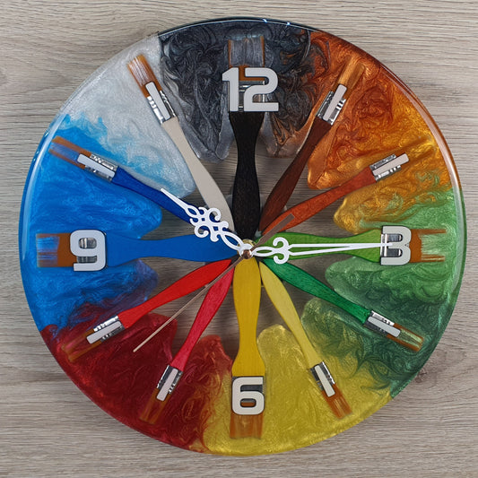 Unique Artist's Wall Clock - Handcrafted with Paint Brushes and Epoxy Resin