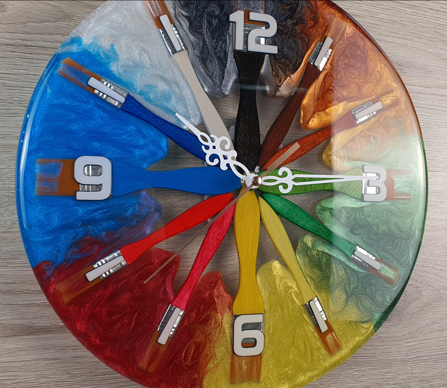 Unique Artist's Wall Clock - Handcrafted with Paint Brushes and Epoxy Resin