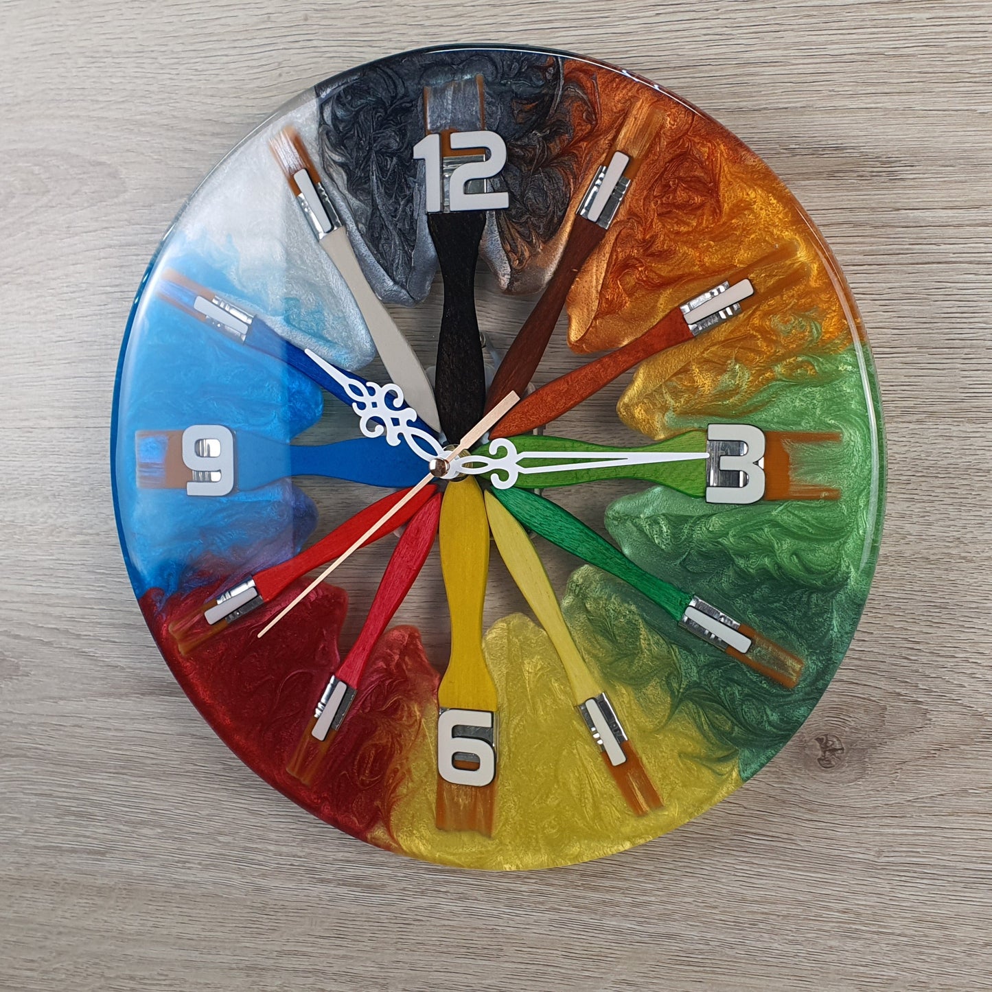 Unique Artist's Wall Clock - Handcrafted with Paint Brushes and Epoxy Resin