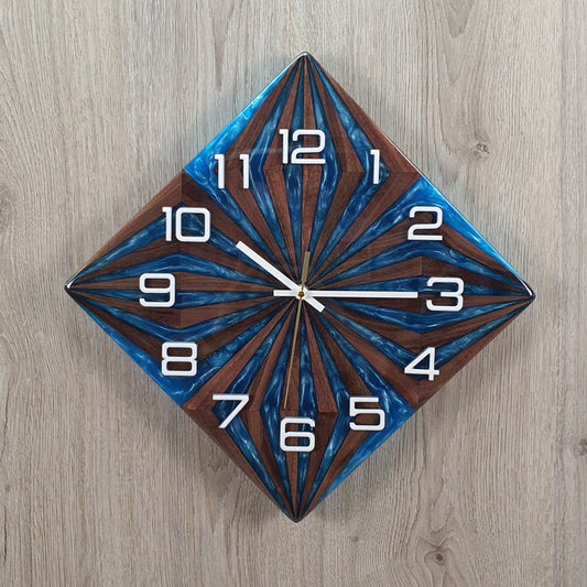 Unique Walnut Wood and Resin Wall Clock