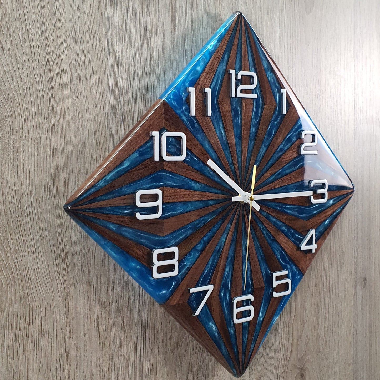 Unique Walnut Wood and Resin Wall Clock