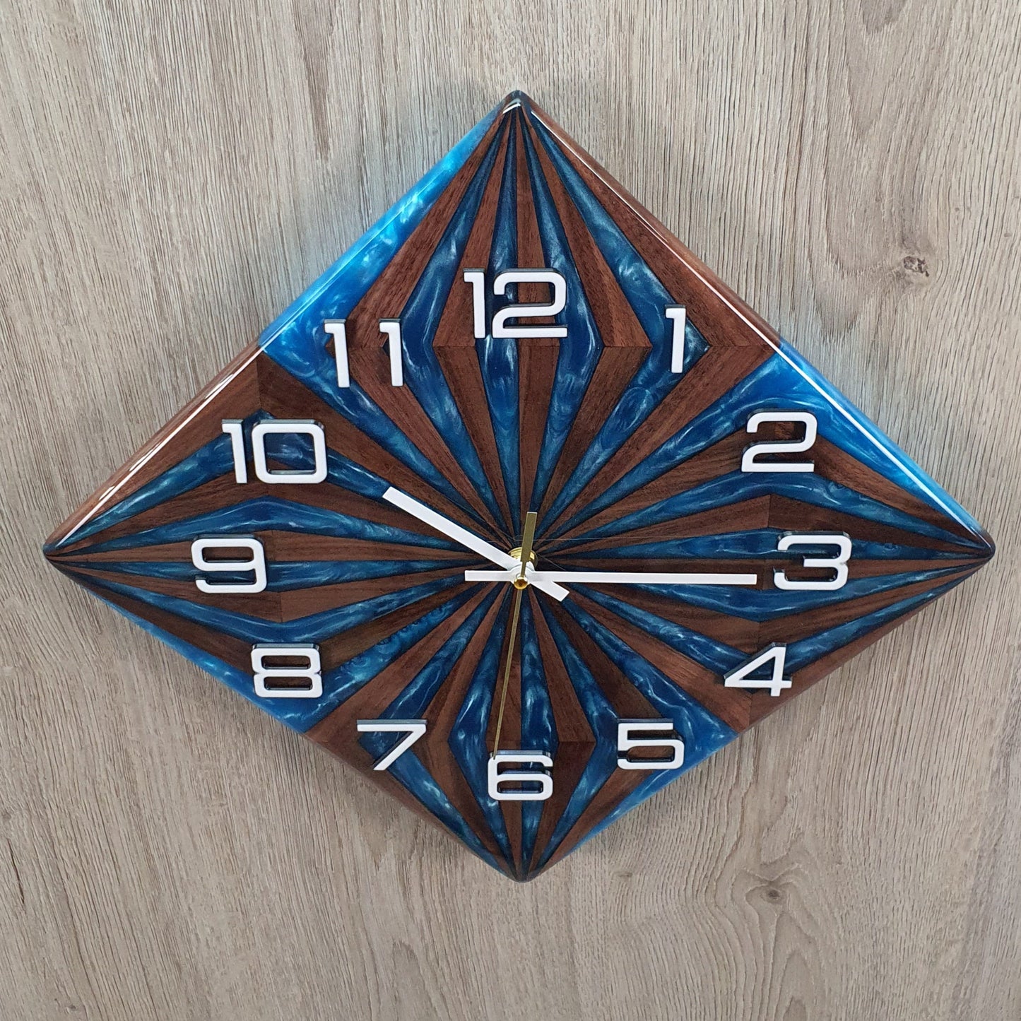 Unique Walnut Wood and Resin Wall Clock