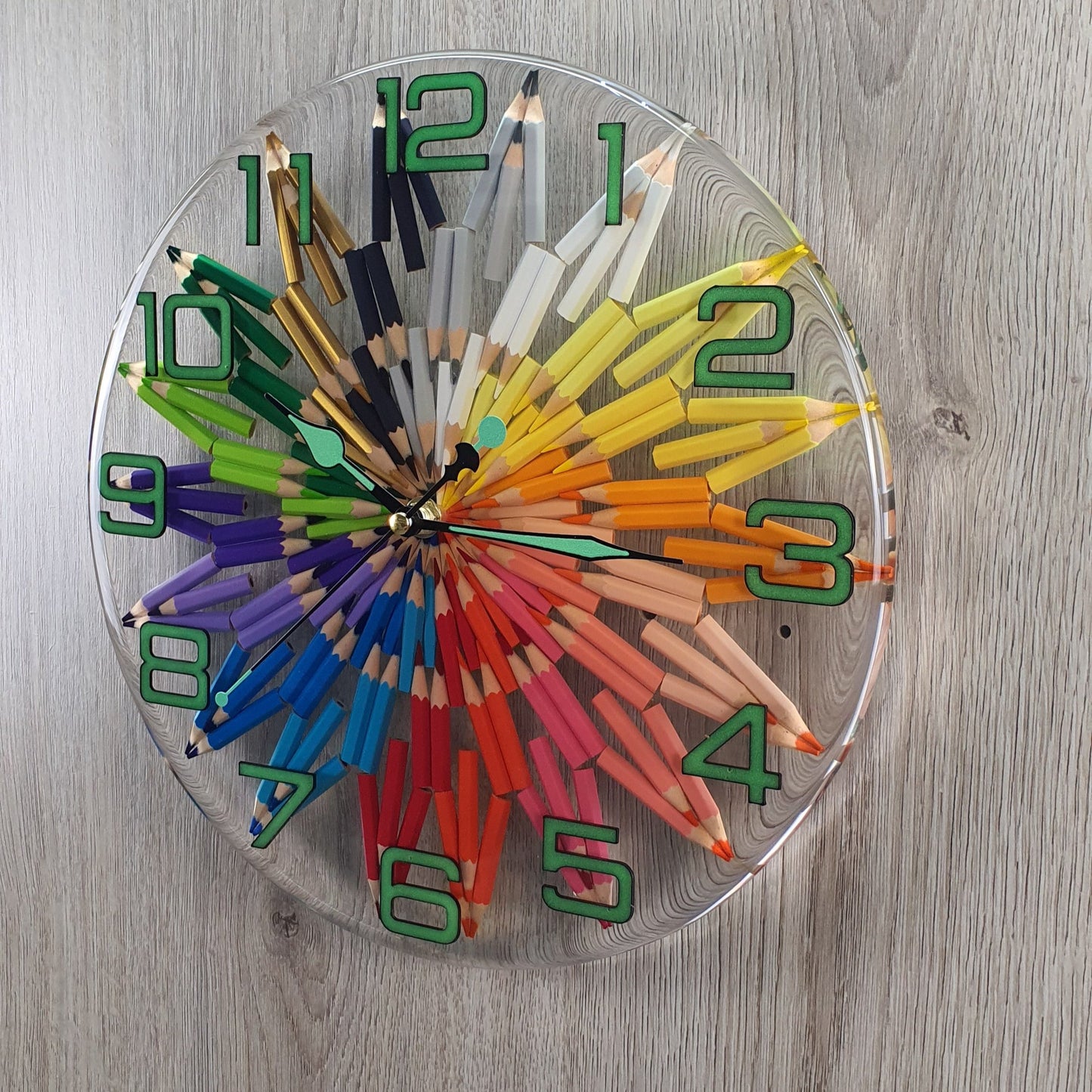 Epoxy Resin and Colored Pencils Clock – Handmade, Glow-in-the-Dark